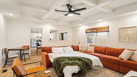 The cozy sectional easily converts into a comfortable sleeper, perfect for extra guests or movie nights. Relax with soft linens, plush pillows, and a warm blanket after a long day.