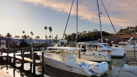 Explore the nearby marina at sunset for coastal charm.