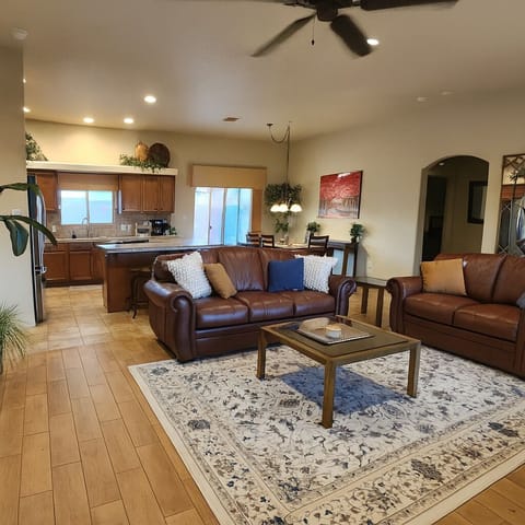 Comfortable living space - real leather couches. 