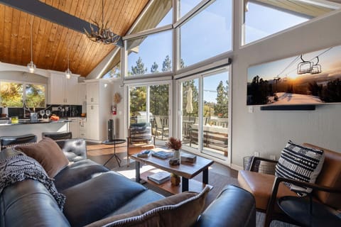 Relax and take in the expansive views of pines coming through the front living space