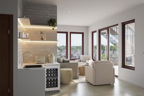 Realistic rendering of the third floor living room.