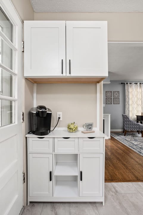 With a keurig, coffee, sugar, and creamer you do not have to leave for your coffee fix!