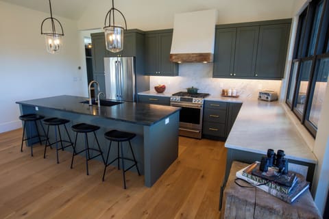 The kitchen is stocked with all the necessities for gatherings big and small.