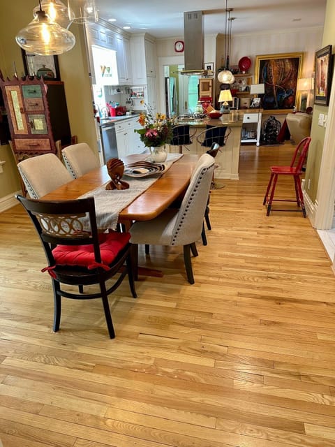 Dining table can be expanded and can seat around 12 + room for kids table