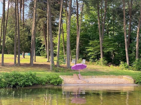 A sandy beach and easy water access.