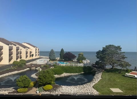 View of the lake and pool area from the main balcony