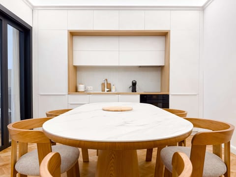 Round dining table for shared meals and connection
