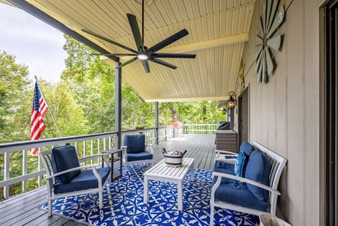 Spacious Covered Deck| Comfortable Lounge Area with Ceiling Fan & Scenic Views