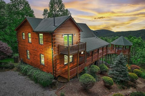 Stunning mountain cabin at dusk