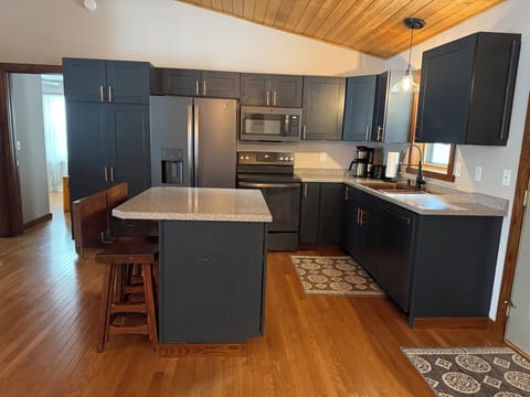 Fully stocked kitchen.