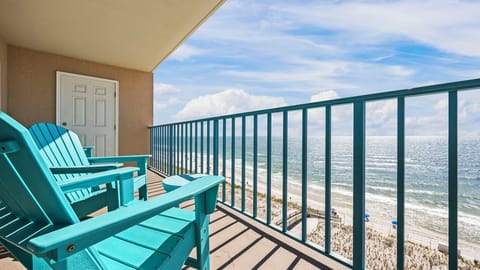 Surf Side Shores 1806 - Balcony with panoramic Gulf views, offering a comfortable spot to enjoy your morning coffee or evening sunsets.