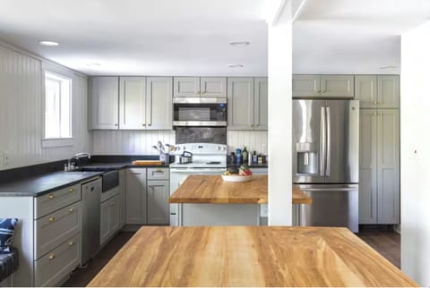 2 butcher block islands with ample room to bake & cook