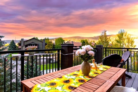 Sunset mountain views from your private balcony set the tone for peaceful evenings at Changes in Altitude.