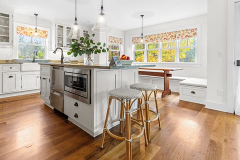 Modern kitchen stocked with essentials.