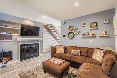 Comfy living room with large smart TV