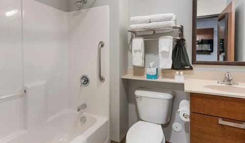 Refresh comfortably with a clean tub-shower and plush towels.