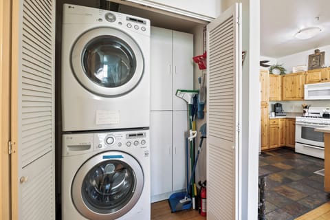 Enjoy the convenience of a private washer and dryer, perfect for extended stays or refreshing your gear after a day on the slopes or trails. Thoughtfully tucked away for easy access without taking up living space.