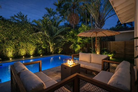 Private pool with lush landscaping
