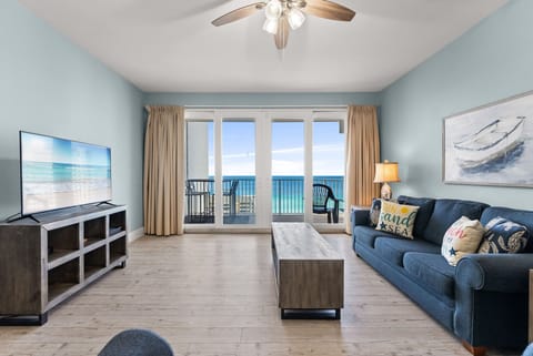 Relax in this coastal living room with ocean views and modern decor.