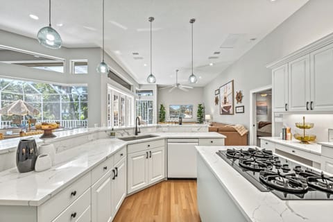 Prepare gourmet meals in a polished kitchen featuring  gleaming countertops.