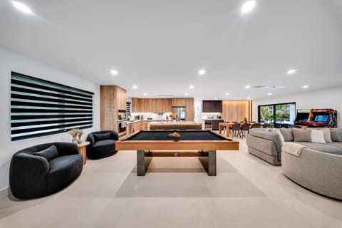 Luxury Billiards, open concept modern living Area.