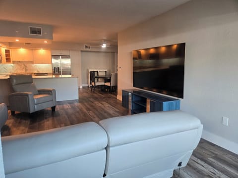 Living room with 75” smart TV