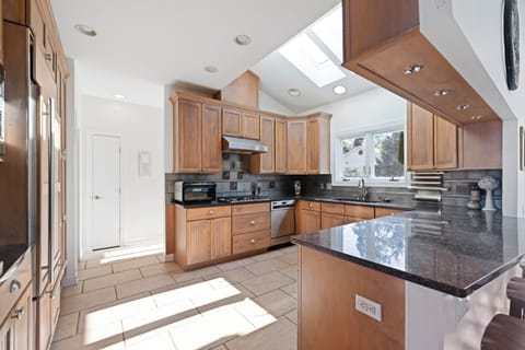 Light-filled kitchen overlooking the pool.