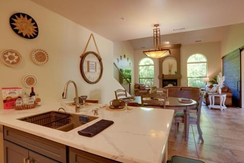 Open view of entire first floor living area.  Kitchen, dining area, and living room view. 