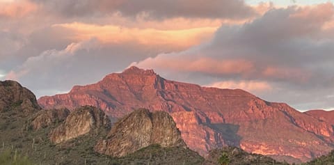 2026 photo of Dinosaur Mountain (front) and Superstition (back) Gold Canyon