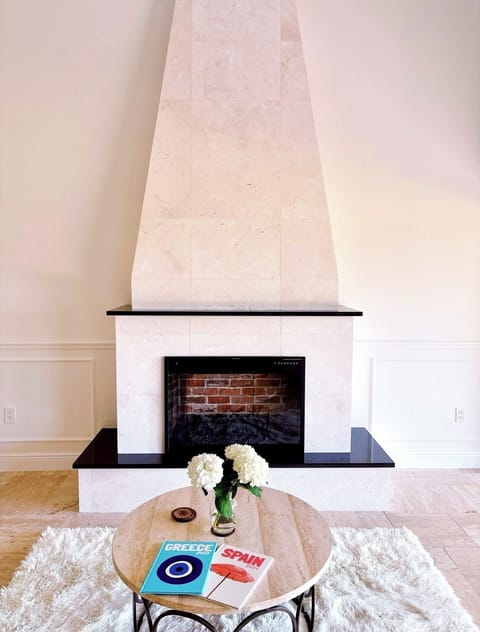 Newly added chimney and electric fireplace 