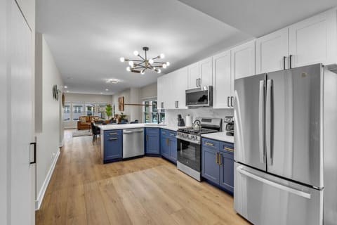 Clean and modern kitchen with an attached dining space