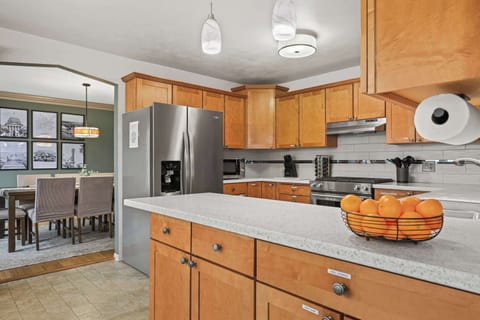 Enjoy our fully stocked kitchen with all necessary cooking components. Coffee, tea, sugar and creamer are provided complimentary with each stay. Connected to the kitchen is a 4 person breakfast nook overlooking the pool.