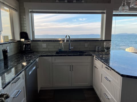 kitchen with peninsula for food prep, games or dining