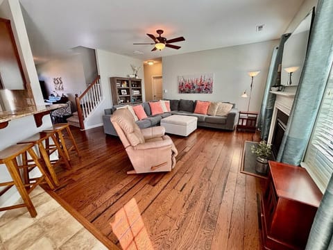 Open living room with comfortable seating.