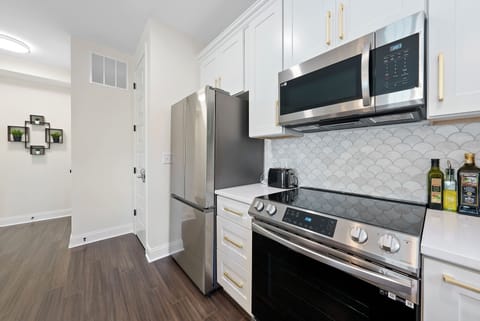 Stainless steel appliances in kitchen