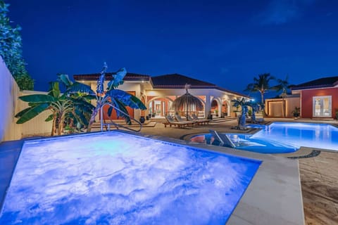 Illuminated pool area designed for luxury.