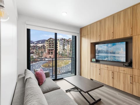 Studio living area with queen Murphy bed