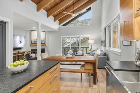 Dining and living spaces flow together for easy family gatherings