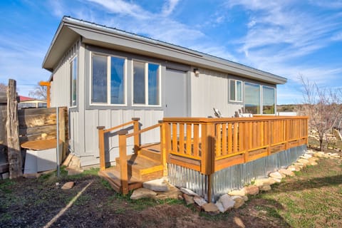 This view of the back of the cabin with the spacious deck.