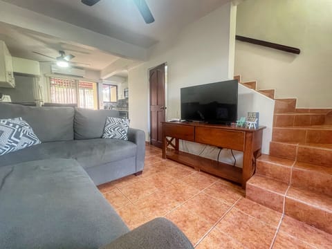 The main floor has a comfy living room with Smart TV.