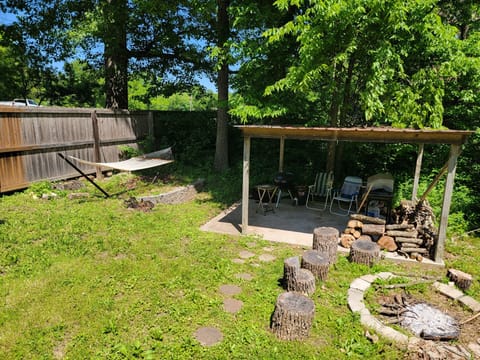 Backyard firepit and grills