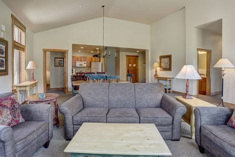 Spacious and welcoming, the living area blends alpine charm with modern comfort for memorable mountain evenings.