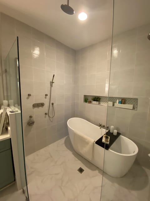 Spa shower and soaker tub.