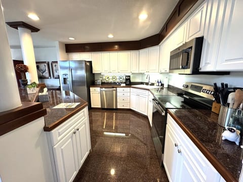 Fully equipped kitchen open to dining area and Living room