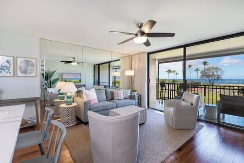 Spacious living room with ocean views