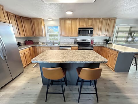 Fully stocked kitchen.
