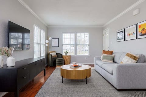 Charming Living Room with Modern Furniture + TV (sleeper sofa)