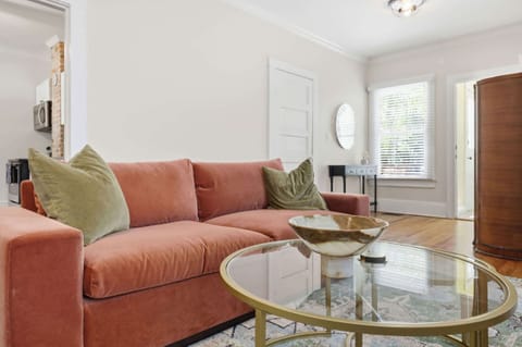 Unit A: Cozy living space with sofa sleeper, and Smart TV