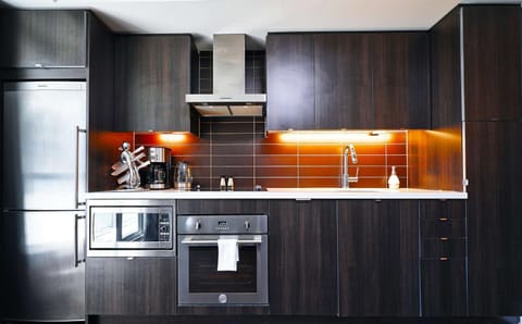 A fully-equipped kitchen with high-end appliances.