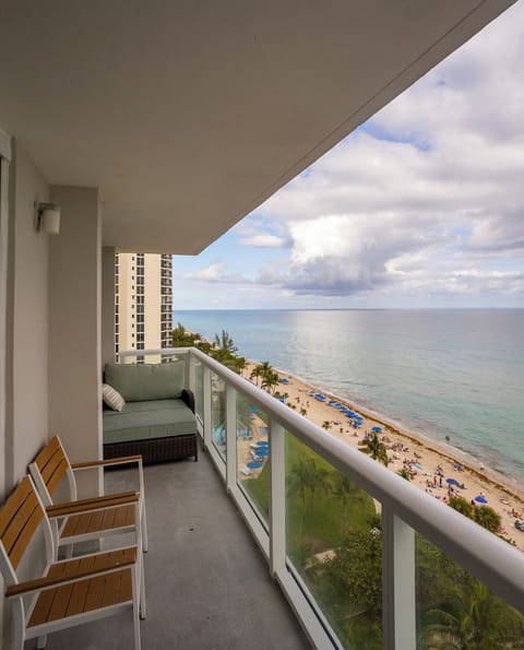 Spacious private and corner balcony overlooking the beach and ocean.